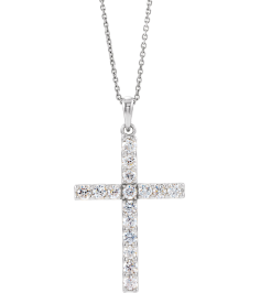 R42308 Necklace Set 14K White Round Lab-Grown Diamond 2Mm 12 Ctw Si1-Si2, G-H 18 In Polished Lab-Grown Diamond Cross Necklace