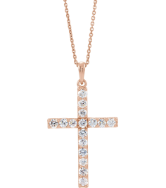 R42308 Necklace Set 14K Rose Round Lab-Grown Diamond 2Mm 12 Ctw Si1-Si2, G-H 18 In Polished Lab-Grown Diamond Cross Necklace