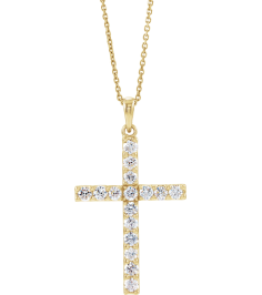 R42308 Necklace Set 14K Yellow Round Lab-Grown Diamond 2.25Mm 58 Ctw Si1-Si2, G-H 18 In Polished Lab-Grown Diamond Cross Necklace