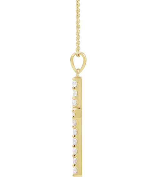 R42308 Necklace Set 14K Yellow Round Lab-Grown Diamond 2.25Mm 58 Ctw Si1-Si2, G-H 18 In Polished Lab-Grown Diamond Cross Necklace