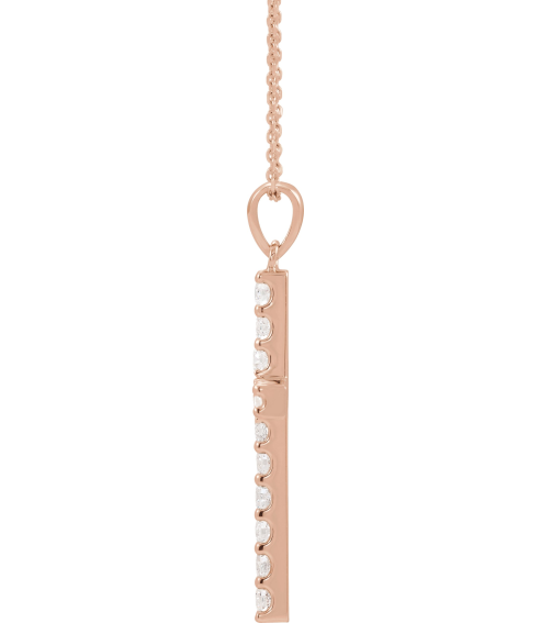 R42308 Necklace Set 14K Rose Round Lab-Grown Diamond 2.25Mm 58 Ctw Si1-Si2, G-H 18 In Polished Lab-Grown Diamond Cross Necklace