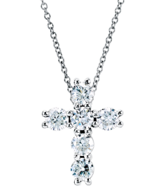 R42309 Necklace Set 14K White Round Lab-Grown Diamond 2.4Mm 13 Ctw Si1-Si2, G-H 18 In Polished Lab-Grown Diamond Cross Necklace