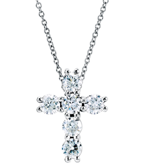 R42309 Necklace Set 14K White Round Lab-Grown Diamond 2.8Mm 12 Ctw Si1-Si2, G-H 18 In Polished Lab-Grown Diamond Cross Necklace