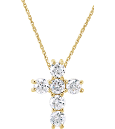 R42309 Necklace Set 14K Yellow Round Lab-Grown Diamond 2.2Mm 14 Ctw Si1-Si2, G-H 18 In Polished Lab-Grown Diamond Cross Necklace