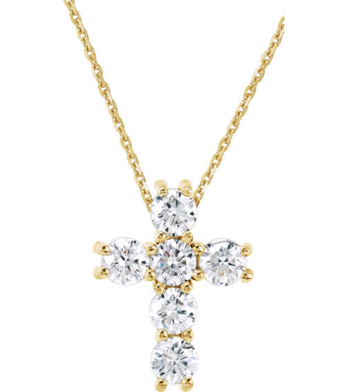 R42309 Necklace Set 14K Yellow Round Lab-Grown Diamond 2.2Mm 14 Ctw Si1-Si2, G-H 18 In Polished Lab-Grown Diamond Cross Necklace