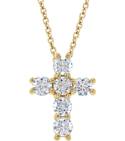 R42309 Necklace Set 14K Yellow Round Lab-Grown Diamond 2.4Mm 13 Ctw Si1-Si2, G-H 18 In Polished Lab-Grown Diamond Cross Necklace