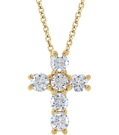 R42309 Necklace Set 14K Yellow Round Lab-Grown Diamond 2.8Mm 12 Ctw Si1-Si2, G-H 18 In Polished Lab-Grown Diamond Cross Necklace