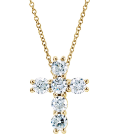 R42309 Necklace Set 14K Yellow Round Lab-Grown Diamond 3.2Mm 34 Ctw Si1-Si2, G-H 18 In Polished Lab-Grown Diamond Cross Necklace