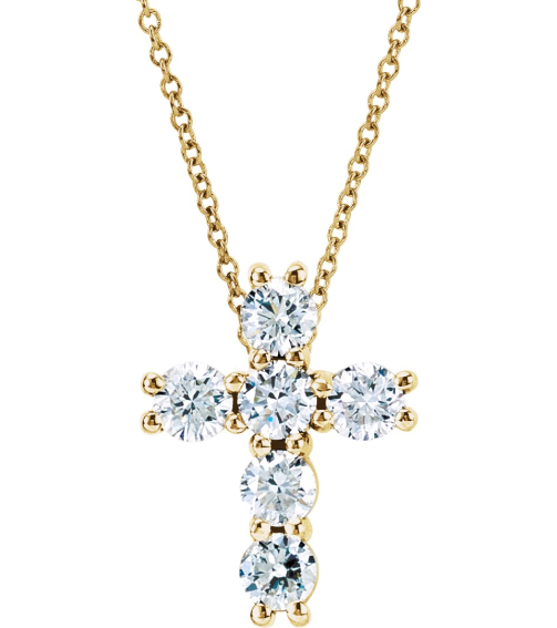 R42309 Necklace Set 14K Yellow Round Lab-Grown Diamond 3.2Mm 34 Ctw Si1-Si2, G-H 18 In Polished Lab-Grown Diamond Cross Necklace