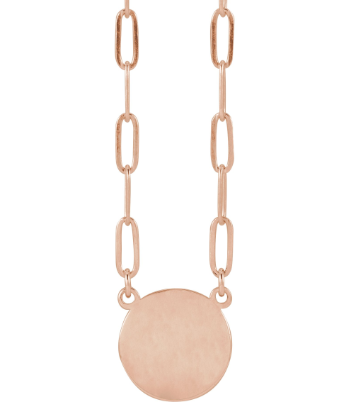 88477 Necklace 14K Rose 10 X 10 Mm 16 In Polished Engravable Disc Necklace