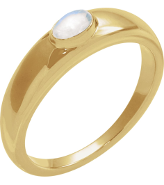 72387 Ring Set 14K Yellow Natural Rainbow Moonstone Oval 7 X 5 Mm Polished Natural Cabochon Rainbow Moonstone Petite Dome Ring