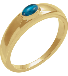 72387 Ring Set 14K Yellow Natural London Blue Topaz Oval 7 X 5 Mm Polished Natural Cabochon London Blue Topaz Petite Dome Ring
