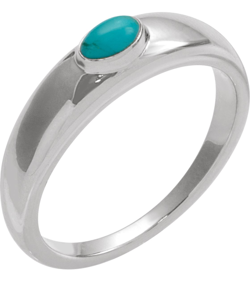 72387 Ring Set 14K White Natural Turquoise Oval 5 X 3 Mm Polished Natural Cabochon Turquoise Petite Dome Ring