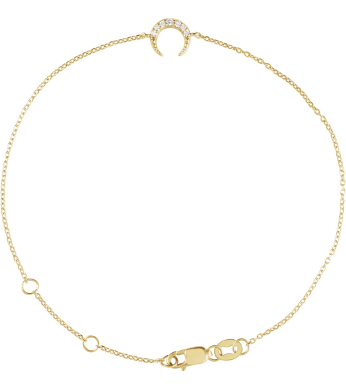 Brc932 Bracelet 14K Yellow Set Natural Diamond Round 11.38 X 7.57 Mm 6 12-7 12 In I1, G-H Polished .04 Ctw Natural Diamond Crescent Moon Bracelet