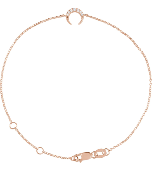 Brc932 Bracelet 14K Rose Set Natural Diamond Round 11.38 X 7.57 Mm 6 12-7 12 In I1, G-H Polished .04 Ctw Natural Diamond Crescent Moon Bracelet