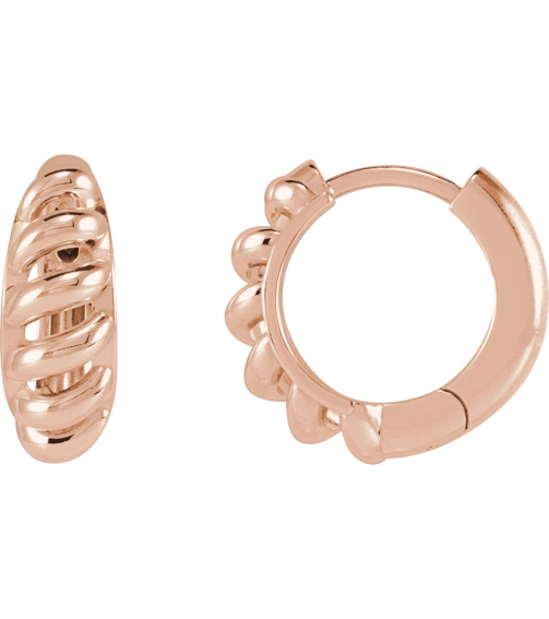 88460 Earring 14K Rose 15.3 Mm 5.6 Mm Left Hinged Polished Rope Dome Huggie Earring