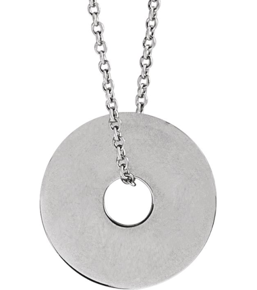 88510 Necklace 14K White 15 X 15 Mm 16-18 In Polished Engravable Washer Necklace