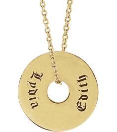 88510 Necklace 14K Yellow 15 X 15 Mm 16-18 In Polished Engravable Washer Necklace