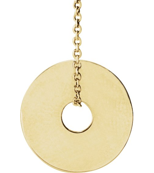 88510 Necklace 14K Yellow 15 X 15 Mm 16-18 In Polished Engravable Washer Necklace