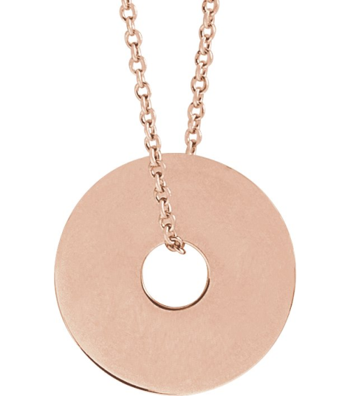 88510 Necklace 14K Rose 15 X 15 Mm 16-18 In Polished Engravable Washer Necklace