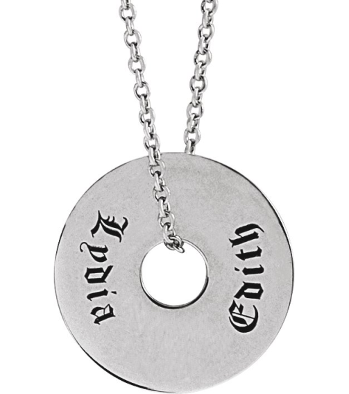 88510 Necklace 14K White 12 X 12 Mm 16-18 In Polished Engravable Washer Necklace