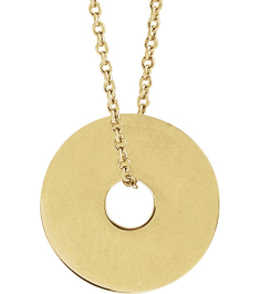 88510 Necklace 14K Yellow 12 X 12 Mm 16-18 In Polished Engravable Washer Necklace