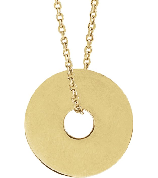 88510 Necklace 14K Yellow 12 X 12 Mm 16-18 In Polished Engravable Washer Necklace