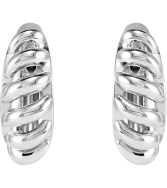 88460 Earring 14K White 15.3 Mm 5.6 Mm Pair Hinged Polished Rope Dome Huggie Earrings
