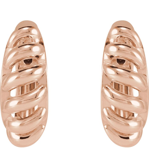 88460 Earring 14K Rose 15.3 Mm 5.6 Mm Pair Hinged Polished Rope Dome Huggie Earrings