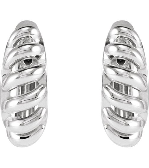 88460 Earring Platinum 15.3 Mm 5.6 Mm Pair Hinged Polished Rope Dome Huggie Earrings