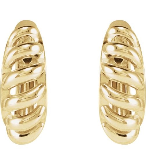 88460 Earring 14K Yellow 15.3 Mm 5.6 Mm Pair Hinged Polished Rope Dome Huggie Earrings