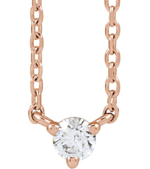88519 Necklace Set 14K Rose Round Natural Diamond 3Mm 110 Ct I1, G-H 18 In Polished 110 Ct Natural Diamond 3-Prong Necklace