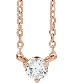 88519 Necklace Set 14K Rose Round Natural Diamond 3.5Mm 16 Ct I1, G-H 18 In Polished 16 Ct Natural Diamond 3-Prong Necklace