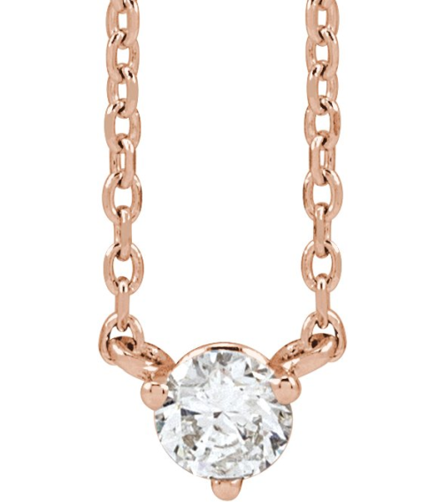 88519 Necklace Set 14K Rose Round Natural Diamond 3.5Mm 16 Ct I1, G-H 18 In Polished 16 Ct Natural Diamond 3-Prong Necklace