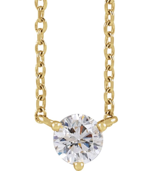 88519 Necklace Set 14K Yellow Round Natural Diamond 4Mm 15 Ct I1, G-H 18 In Polished 15 Ct Natural Diamond 3-Prong Necklace