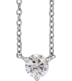 88519 Necklace Set Sterling Silver Round Natural Diamond 4Mm 15 Ct I1, G-H 18 In Polished 15 Ct Natural Diamond 3-Prong Necklace