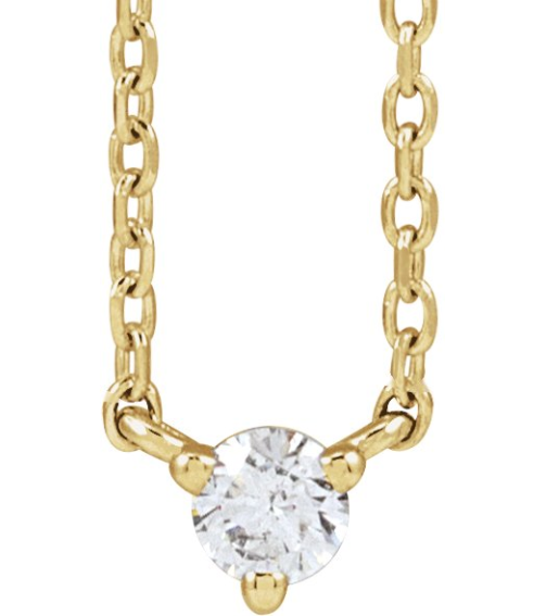 88519 Necklace Set 14K Yellow Round Natural Diamond 2.5Mm 0.06 Ct I1, G-H 18 In Polished .06 Ct Natural Diamond 3-Prong Necklace