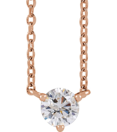 88519 Necklace Set 14K Rose Round Natural Diamond 2.5Mm 0.06 Ct I1, G-H 18 In Polished .06 Ct Natural Diamond 3-Prong Necklace