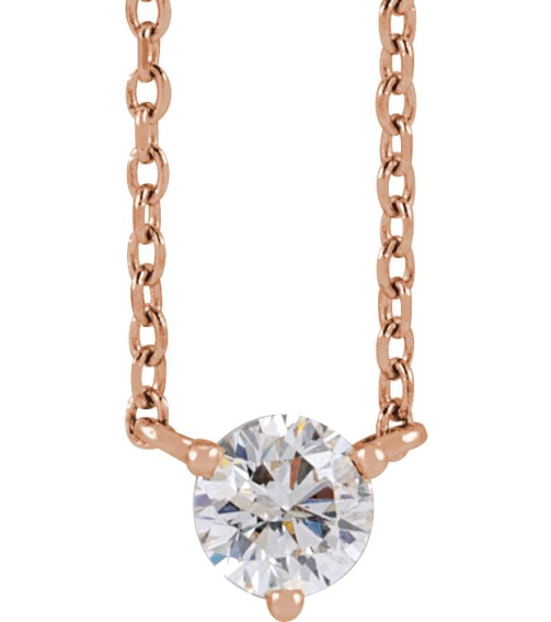 88519 Necklace Set 14K Rose Round Natural Diamond 2.5Mm 0.06 Ct I1, G-H 18 In Polished .06 Ct Natural Diamond 3-Prong Necklace
