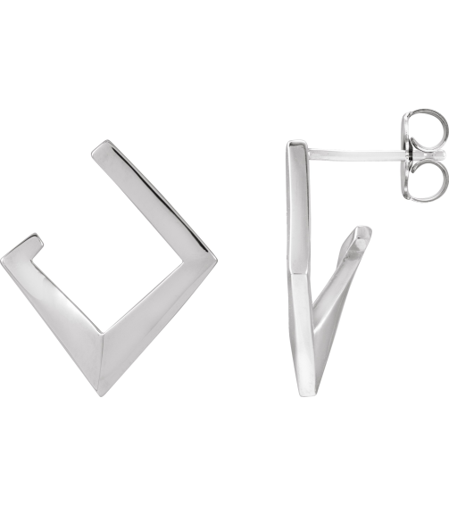 88586 Earring 14K White Right Friction Back Included Polished Geometric Front-Back Hoop Earring