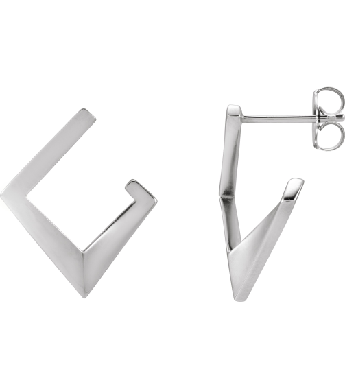 88586 Earring Sterling Silver Pair Friction Backs Included Polished Geometric Front-Back Hoop Earrings