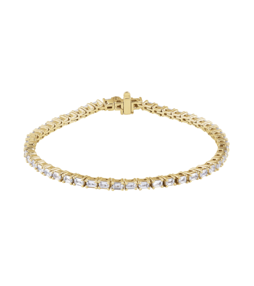 Brc952 Bracelet Set 14K Yellow Emerald Lab-Grown Diamond 3 X 2.1Mm 5 Ctw Si, G-H 7 In Polished 5 Ctw Lab-Grown Diamond Line Bracelet