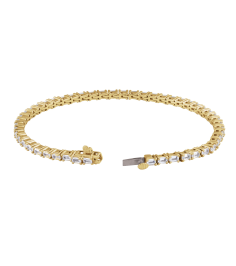 Brc952 Bracelet Set 14K Yellow Emerald Lab-Grown Diamond 3 X 2.1Mm 5 Ctw Si, G-H 7 In Polished 5 Ctw Lab-Grown Diamond Line Bracelet