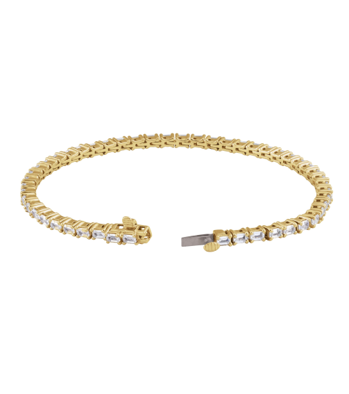 Brc952 Bracelet Set 14K Yellow Emerald Lab-Grown Diamond 3 X 2.1Mm 5 Ctw Si, G-H 7 In Polished 5 Ctw Lab-Grown Diamond Line Bracelet