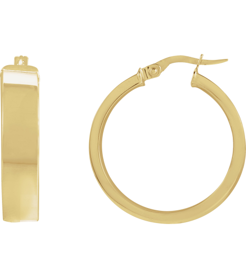 689088 Earring 14K Yellow 23 Mm 6 Mm Pair Catch Polished Hollow Flat Tube Hoop Earrings
