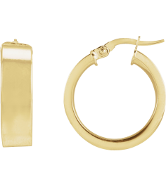 689088 Earring 14K Yellow 15 Mm 6 Mm Pair Catch Polished Hollow Flat Tube Hoop Earrings