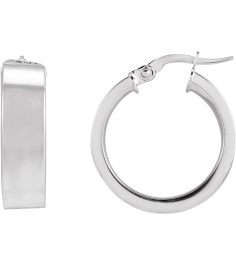 689088 Earring 14K White 15 Mm 6 Mm Pair Hinged Polished Hollow Flat Tube Hoop Earrings