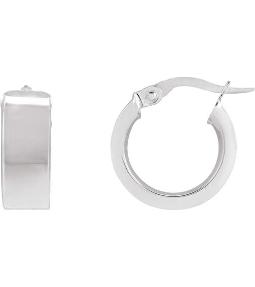 689088 Earring Sterling Silver 10 Mm 6 Mm Pair Catch Polished Hollow Flat Tube Hoop Earrings