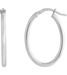 689089 Earring 14K White 28 X 18.5 Mm 2 Mm Pair Hinged Polished Hollow Elongated Oval Tube Hoop Earrings