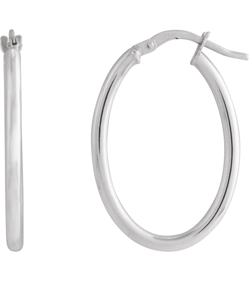 689089 Earring 14K White 28 X 18.5 Mm 2 Mm Pair Hinged Polished Hollow Elongated Oval Tube Hoop Earrings